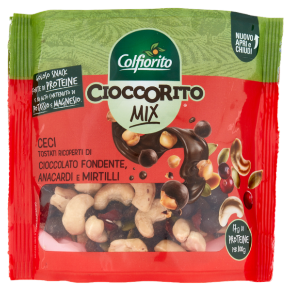 Colfiorito Cioccorito Mix Ceci Tostati Ricoperti Cioccolato Fondente, Anacardi e Mirtilli 150 g