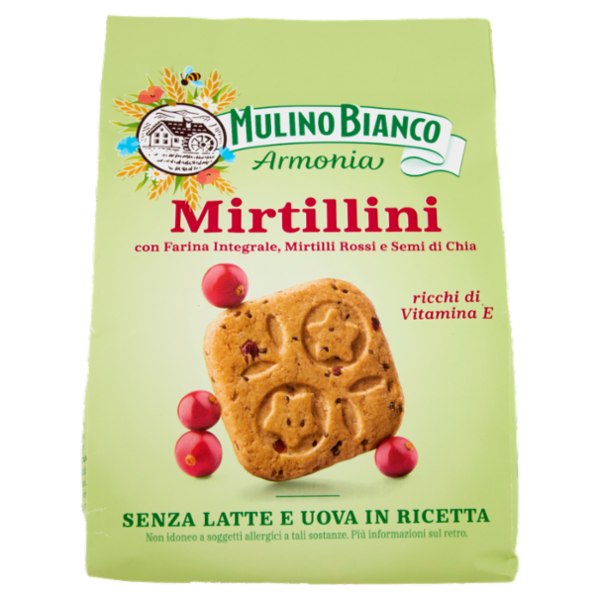 Mulino Bianco Armonia Mirtillini Biscotti Farina Integrale Mirtilli Rossi Senza Latte e Uova 270g