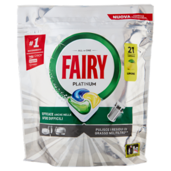 Fairy Pastiglie Lavastoviglie Platinum All In One, Detersivo Piatti Limone, 21 Capsule 313 g