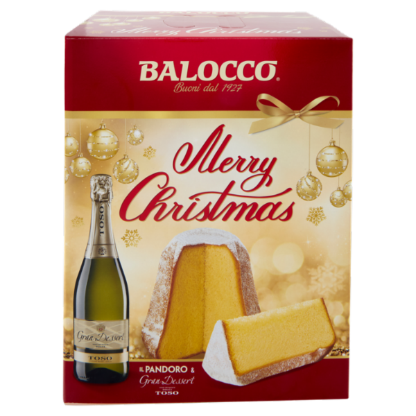 Balocco Merry Christmas il Pandoro 750 g & Gran Dessert Vino Spumante Dolce Toso 75 cl