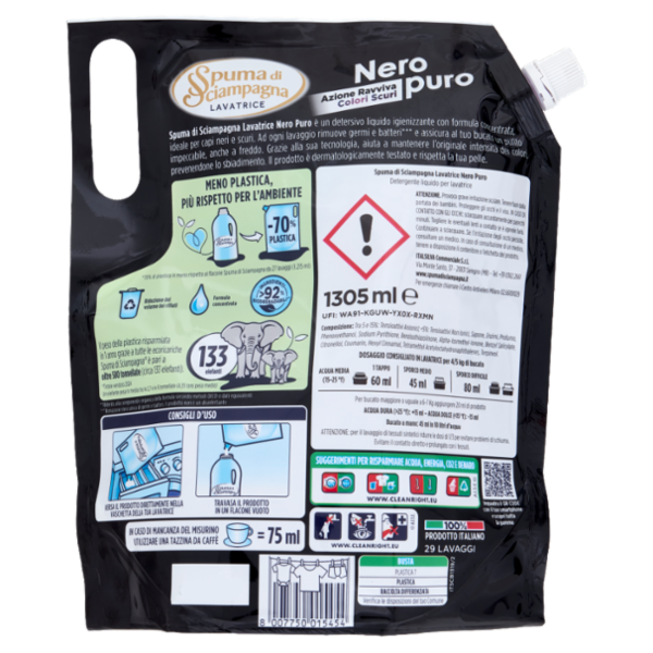 Spuma di Sciampagna Lavatrice Nero puro Ecoricarica 1305 ml