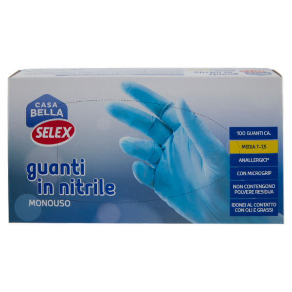 Selex Casa Bella Guanti Monouso in Nitrile Misura Media (7-7,5) Dispenser 100 pezzi