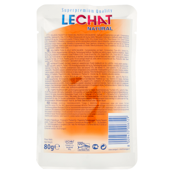 LeChat Natural Deliziosi Pezzetti di Tonno con Salmone 80 g
