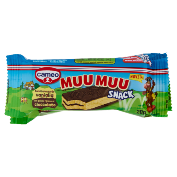 cameo Muu Muu Snack Farcitura gusto vaniglia con goloso ripieno al cioccolato 4 x 28 g