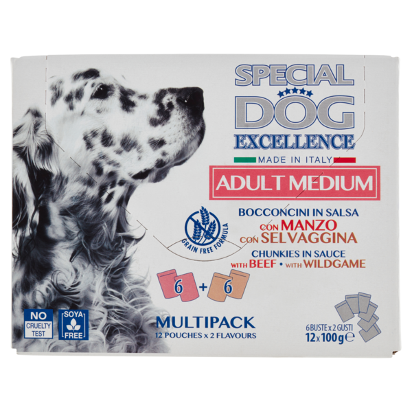 Special Dog Excellence Adult Medium Bocconcini in Salsa con Manzo, con Selvaggina 12 x 100 g