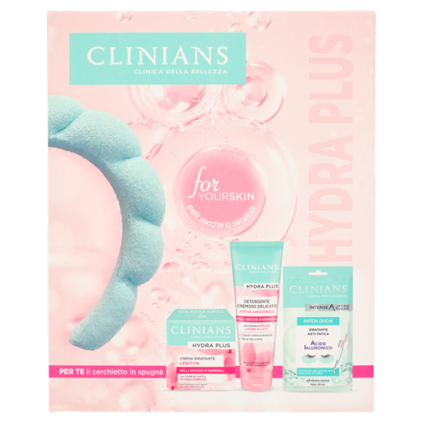 Clinians Hydra Plus Detergente Cremoso Delicato 150 mL + Crema Idratante Lenitiva 50mL + Patch Occhi