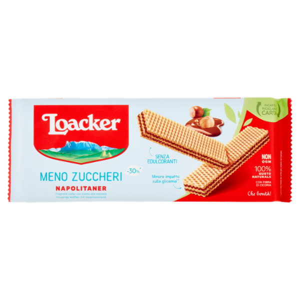 Loacker Wafer Meno Zuccheri Napolitaner con crema alle nocciole 100% italiane wafers 175g