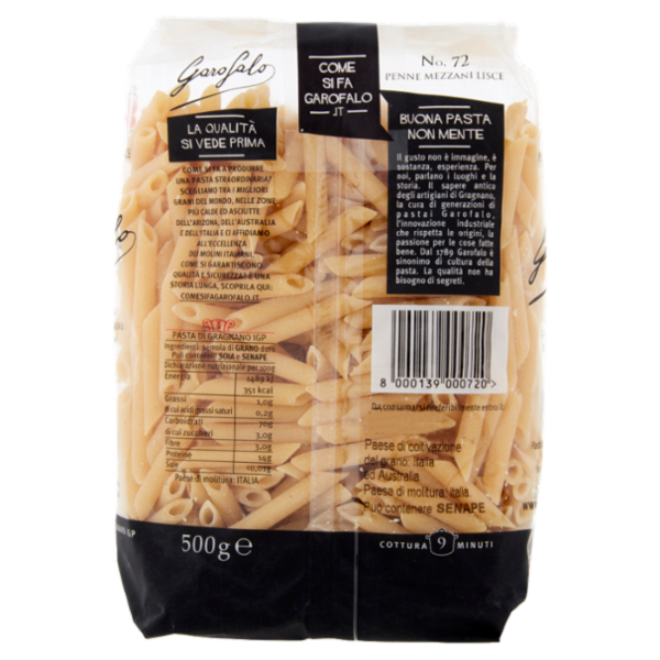 Garofalo Penne Mezzani Lisce 72 Pasta di Gragnano IGP 500 g