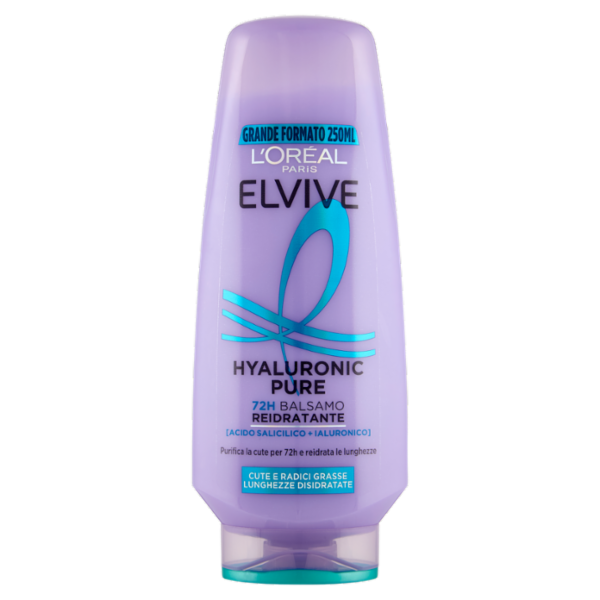 Elvive Hyaluronic Pure 72H Balsamo Reidratante, per Cute e Radici Grasse, 250 ml