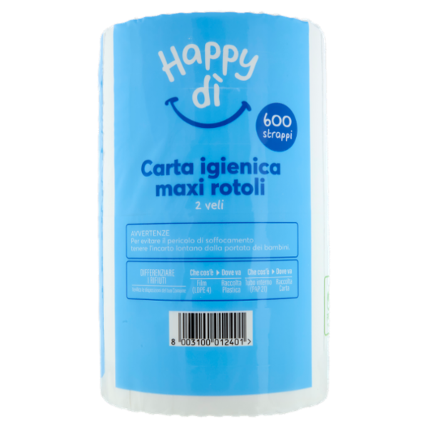 Happy dì Carta Igienica maxi rotoli 2 Veli 600 Strappi 6 Rotoli