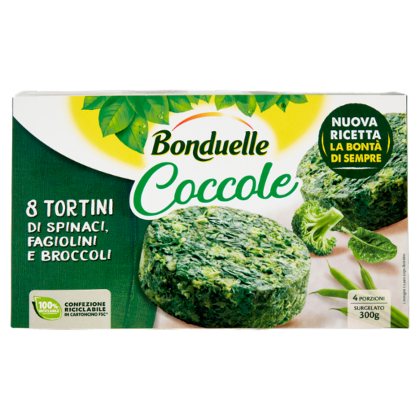 Bonduelle Coccole 8 Tortini di Spinaci, Fagiolini e Broccoli Surgelato 300 g