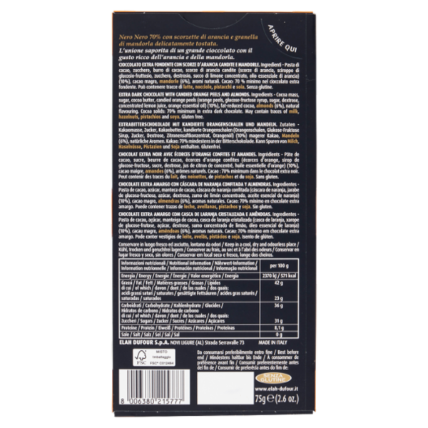 Novi NeroNero 70% Cacao Arancia 75 g
