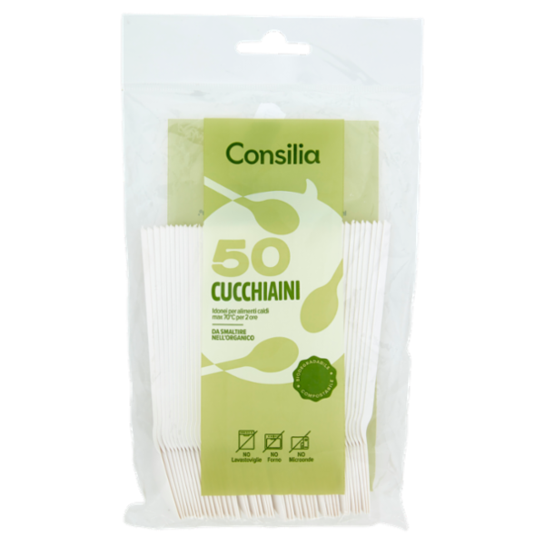 Consilia Cucchiaini Biodegradabili e Compostabili 50 pezzi