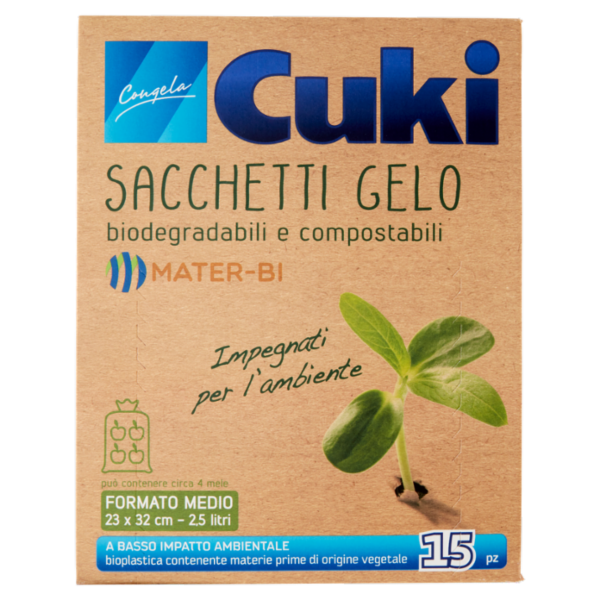 Cuki Congela Sacchetti Gelo biodegradabili e compostabili Formato Medio 23x32 cm - 2,5 litri 15 pz