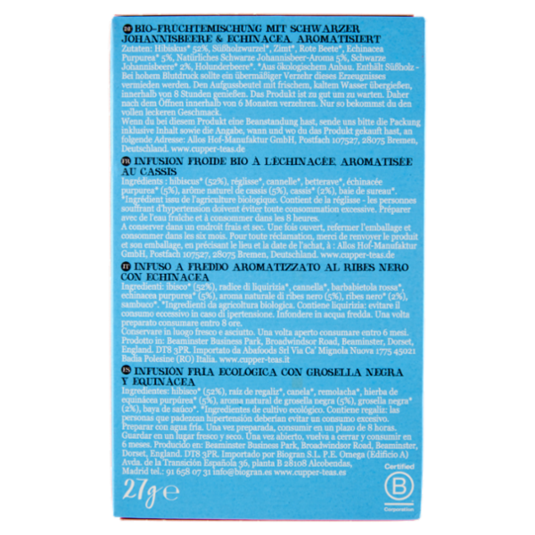 CUPPER Infuso a freddo Biologico di Ribes Nero e Echinacea 10 bustine