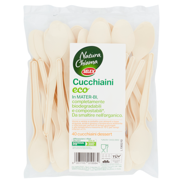 Selex Natura Chiama Cucchiaini in Mater Bi Biodegradabili e Compostabili Ecologici 40 pezzi