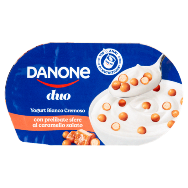 Danone Duo, Yogurt Bianco Cremoso con Prelibate Sfere al Caramello Salato, 98g