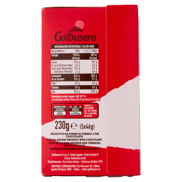 Galbusera BiscoBarretta Cereali croccanti e cioccolato fondente extra 5x46 g