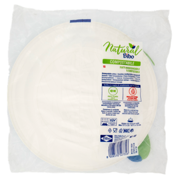 Natural Bibo piatti fondi Biodegradabili e compostabili 15 pz