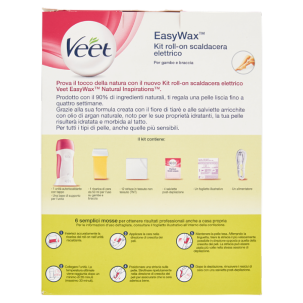 Veet Kit Roll-on Scaldacera Elettrico Easy Wax Natural Inspiration con 12 Strisce