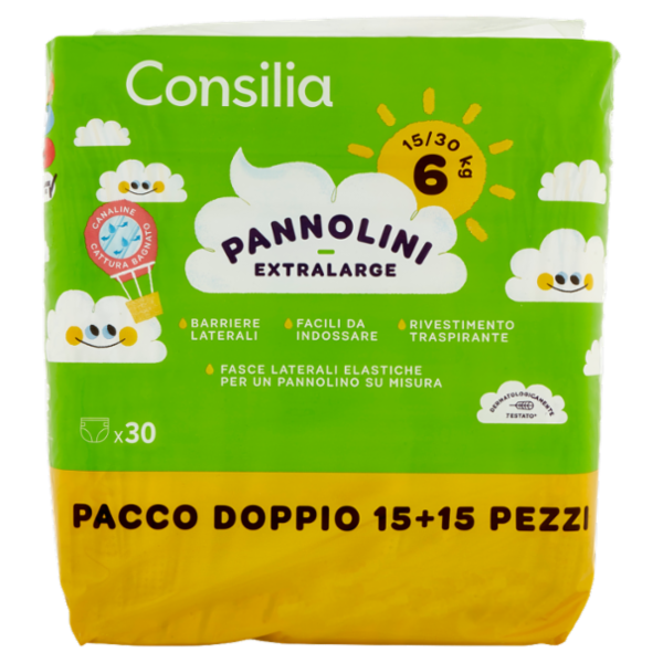 Consilia Pannolini per Bambini Extra Large 15-30 kg 2x15 pezzi