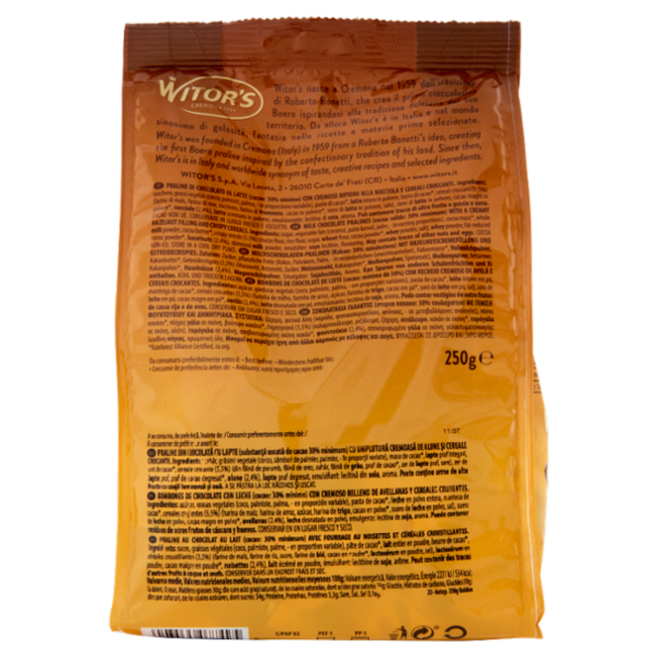 Witor's Golden Cioccolato al Latte con Crema di Nocciole e Cereali 250 g
