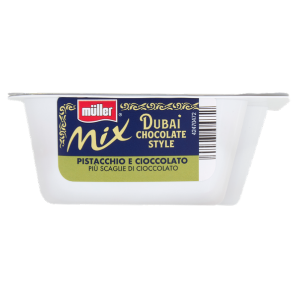 müller Mix Dubai Chocolate Style Yogurt Gusto Pistacchio e Cioccolato Più Scaglie di Cioccolato 150g