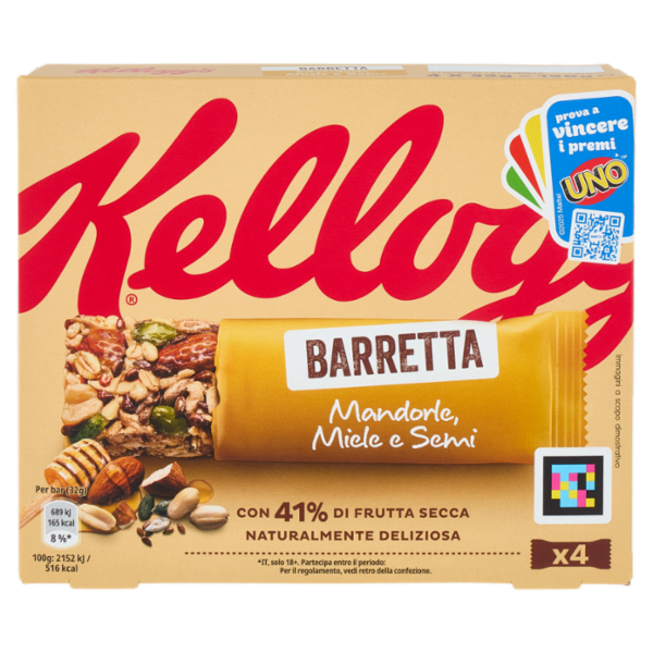Kellogg's Barretta Mandorle, Miele e Semi 4 x 32 g
