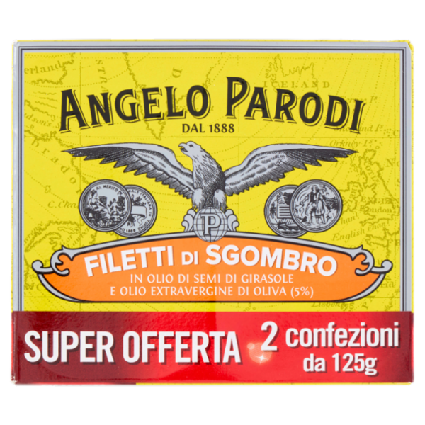 Angelo Parodi Filetti di Sgombro in Olio di Semi di Girasole e Olio Extravergine di Oliva 2 x 125 g
