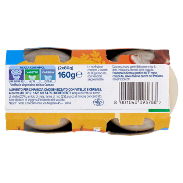 nipiol vitello omogeneizzato con carne e cereale 2 x 80 g