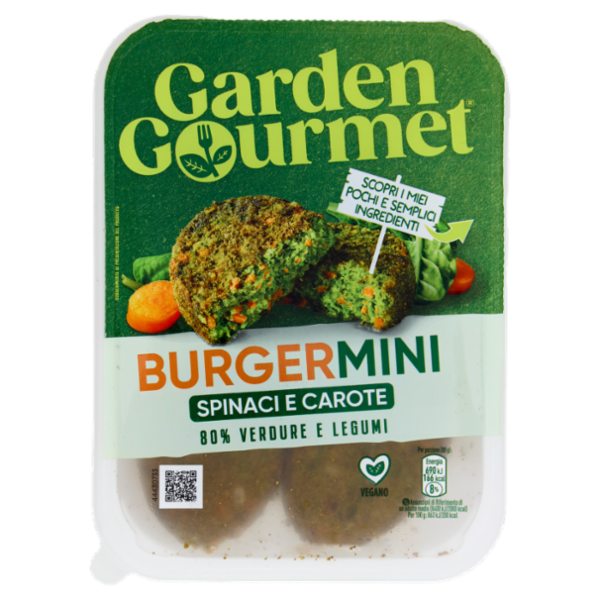 GARDEN GOURMET Burger Mini Vegano di Spinaci e Carote 4 pezzi 160g