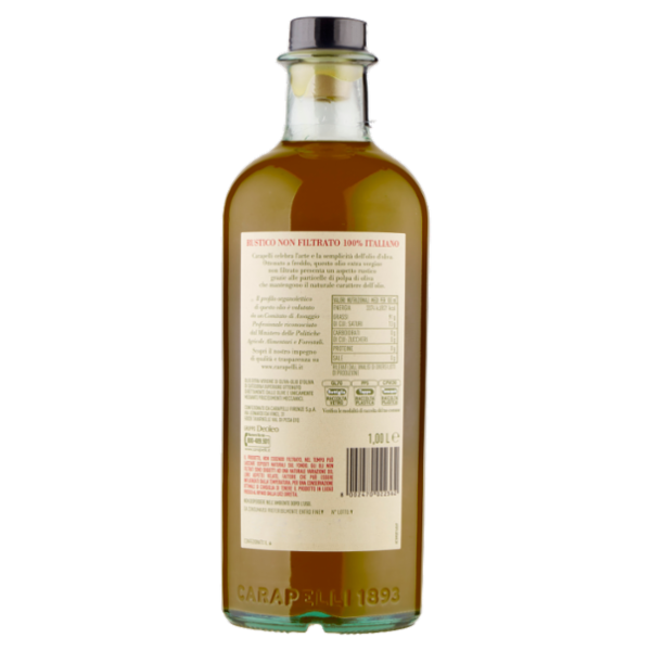 Carapelli Rustico Non Filtrato Olio Extra Vergine di Oliva 100% Italiano 1,00 L