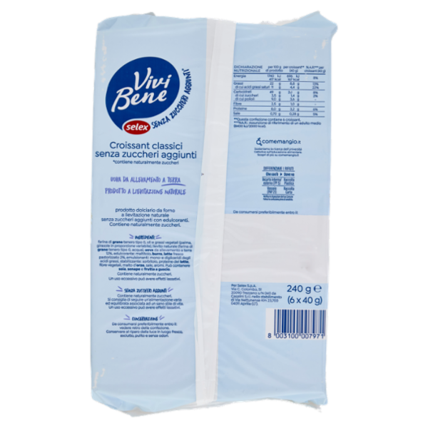 Selex Vivi Bene Croissant Classici Senza Zuccheri Aggiunti 6x40g