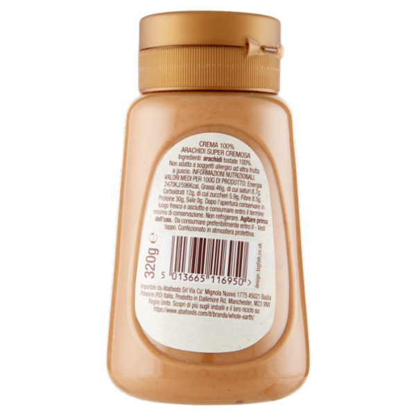 WHOLE EARTH Burro di Arachidi Cremoso, Crema Spalmabile Senza Glutine, Vegan, Bottiglia Squeeze 320g