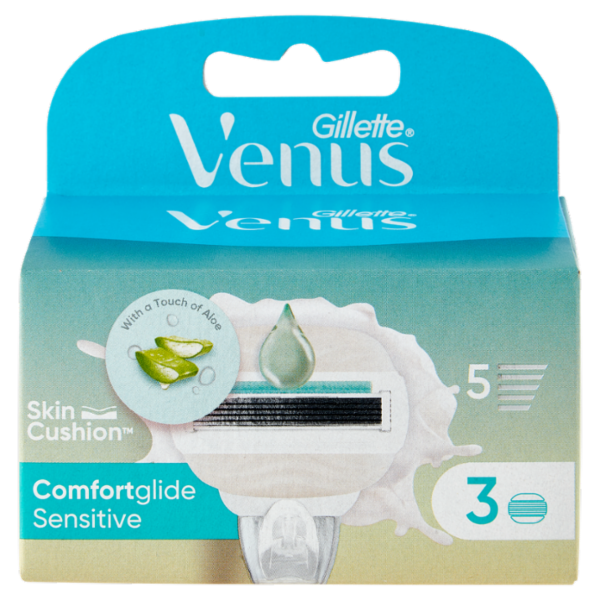 Gillette Venus Comfortglide Sensitive Lamette di ricambio per Rasoio da Donna, 3 Ricariche