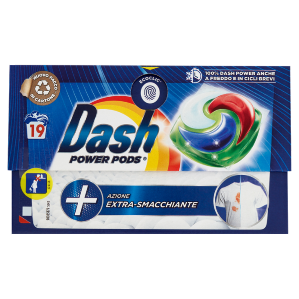 Dash Power Pods Detersivo Lavatrice In Capsule, Azione Extra-Smacchiante, 19 Lavaggi 488,3 g