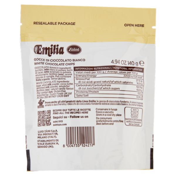 Zàini Emilia Gocce di Cioccolato Bianco 140 g