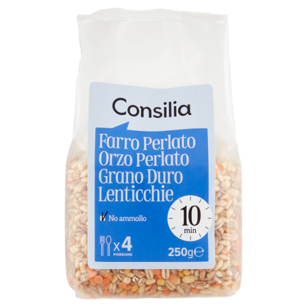 Consilia Cereali e Legumi Secchi Misto Farro Perlato, Orzo Perlato, Lenticchie e Grano Duro 250 g