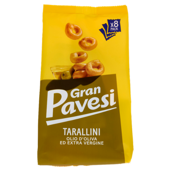 Gran Pavesi Snack Tarallini Olio di Oliva ed Extra Vergine, Senza Olio di Palma, 8 Pacchetti 256g