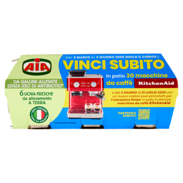 Aia 6 Uova Fresche da allevamento a Terra da Galline Allevate Senza Uso di Antibiotici* 330 g