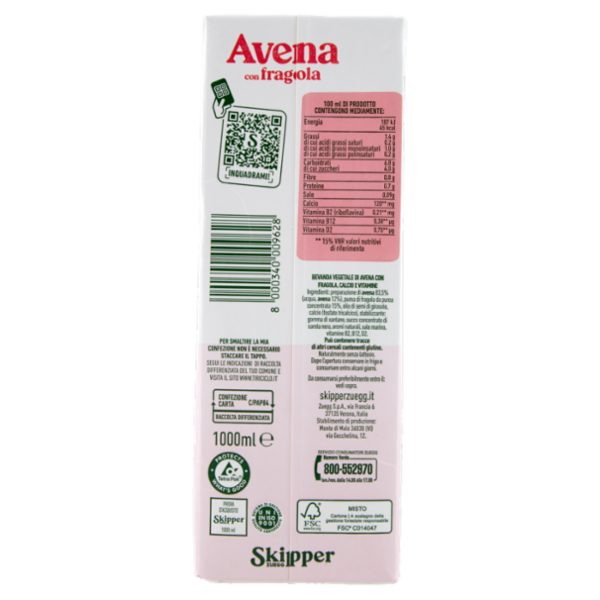 Zuegg Skipper bevanda vegetale di Avena con fragola 1000 ml
