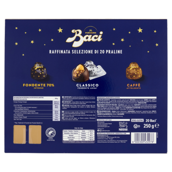 BACI PERUGINA Cioccolatini Assortiti ripieni al Gianduia Scatola Regalo Fondente 250g