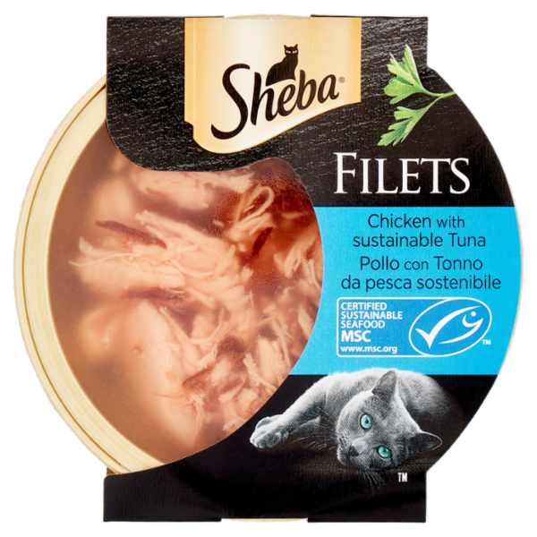 Sheba Filets Cibo Umido Gatto Pollo con Tonno da pesca sostenibile 60 g