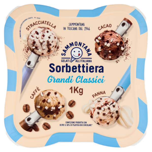 Sammontana Sorbettiera Grandi Classici Stracciatella, Cacao, Caffè, Panna 1 Kg
