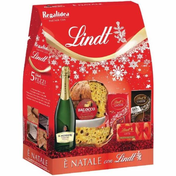 Scatola E' Natale Con Lindt Con Panettone (5 Pezzi)