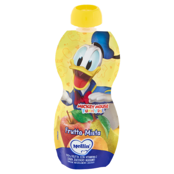 MELLIN Disney Paperino Merenda di Frutta 100% con VitC, Frutta Mista, dal 9° mese, 110g