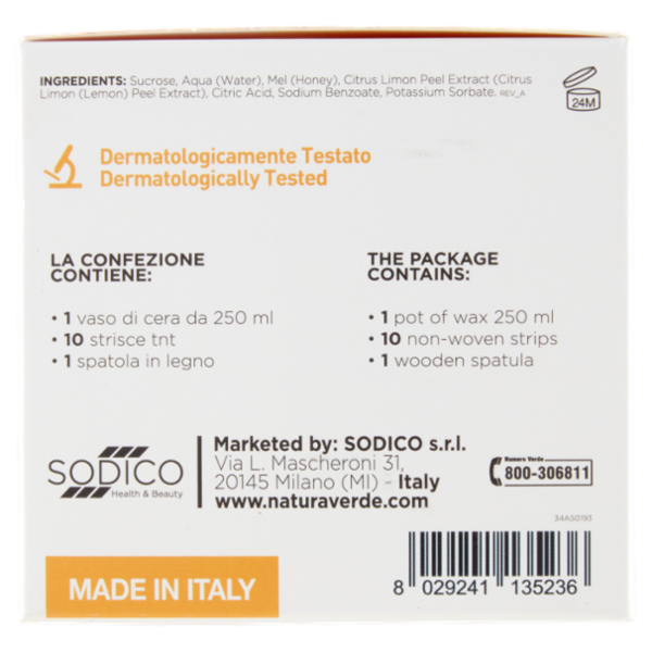 Naturaverde Pro Cera Zucchero Cera Depilatoria Idrosolubile Uso Microonde o a Bagnomaria 250 ml
