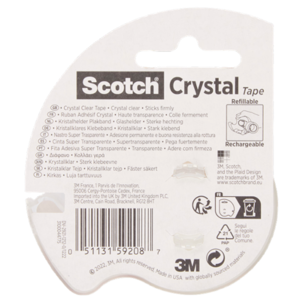 Scotch® Nastro trasparente, 19 mm x 7,5 m, 1 rotolo su dispenser/confezione