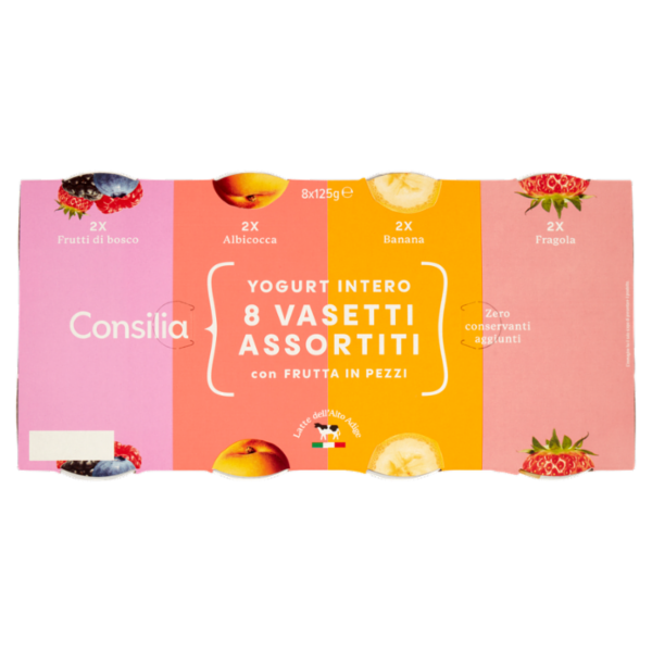 Consilia Yogurt Intero Ai Gusti Assortiti: Frutti di Bosco, Albicocca, Fragola, Banana 8x125 g