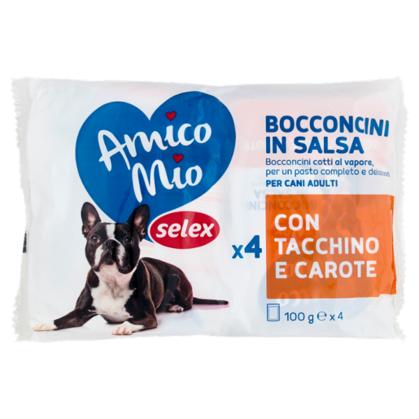 Selex Amico Mio Gatto Bocconcini in Salsa con Tacchino e Carote 4x100 g